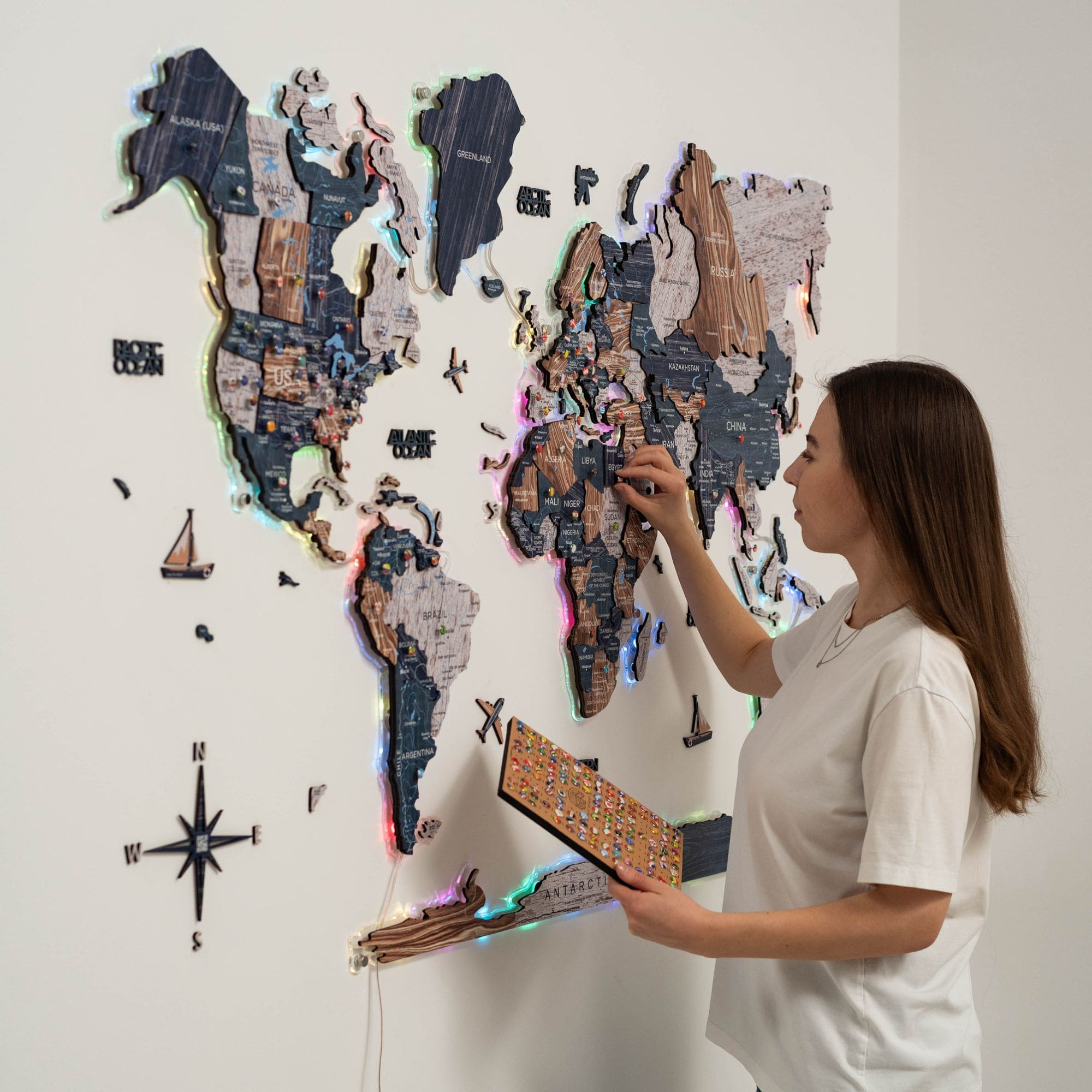 laser cut wooden world map