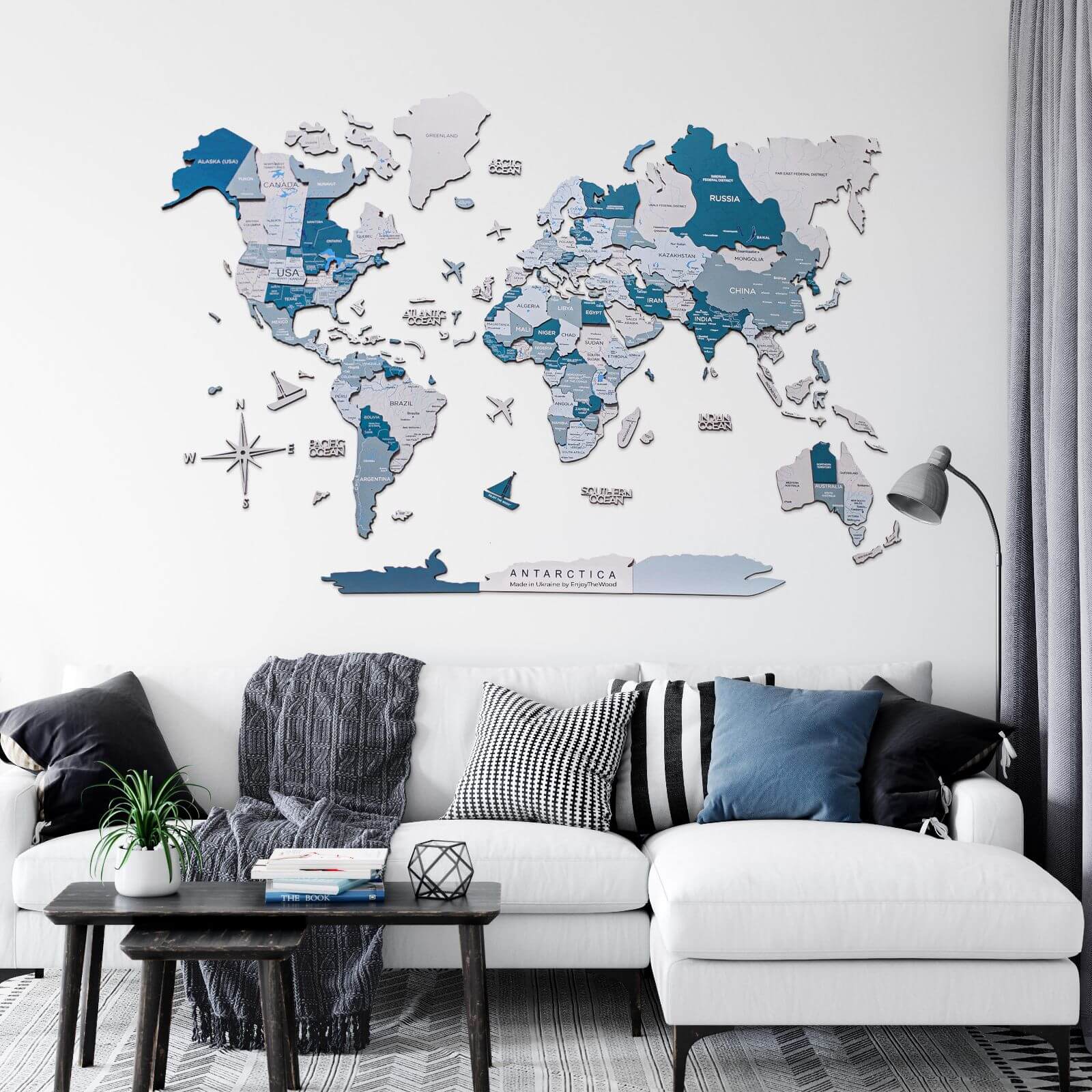 Mapa Mundi de Madera 3D Aqua