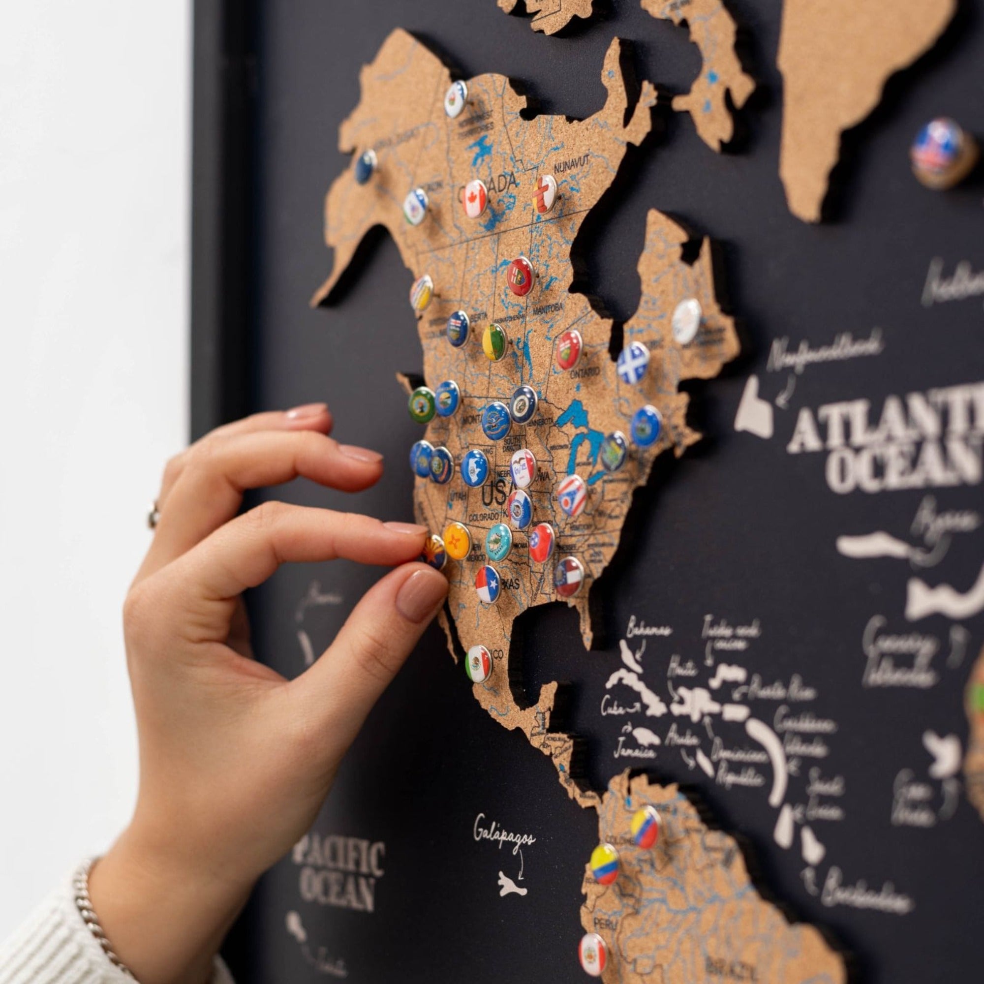 Mapamundi 3D de Madera Un Solo Panel Corcho