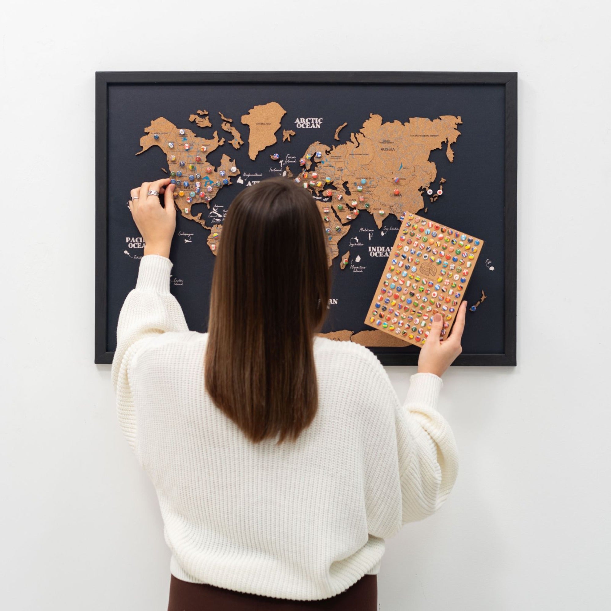 Mapamundi 3D de Madera Un Solo Panel Corcho