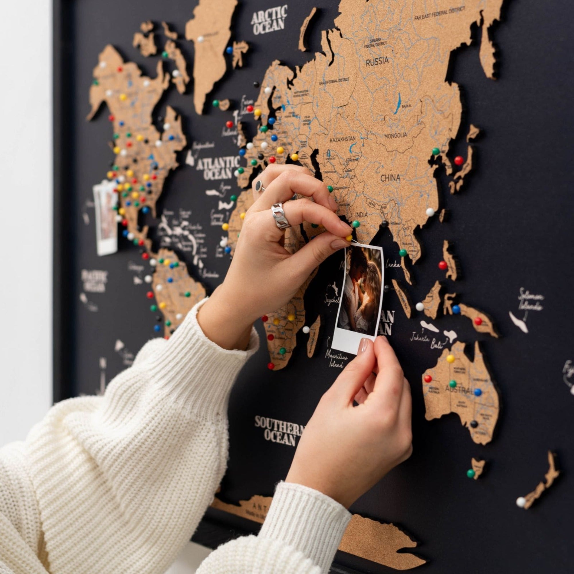 Mapamundi 3D de Madera Un Solo Panel Corcho