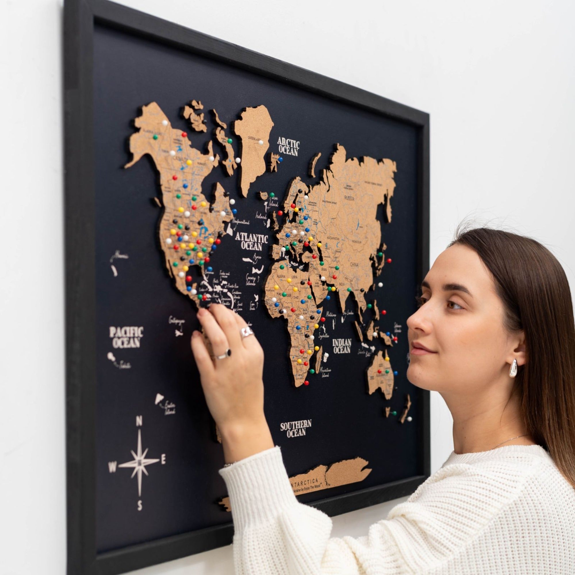 Mapamundi 3D de Madera Un Solo Panel Corcho