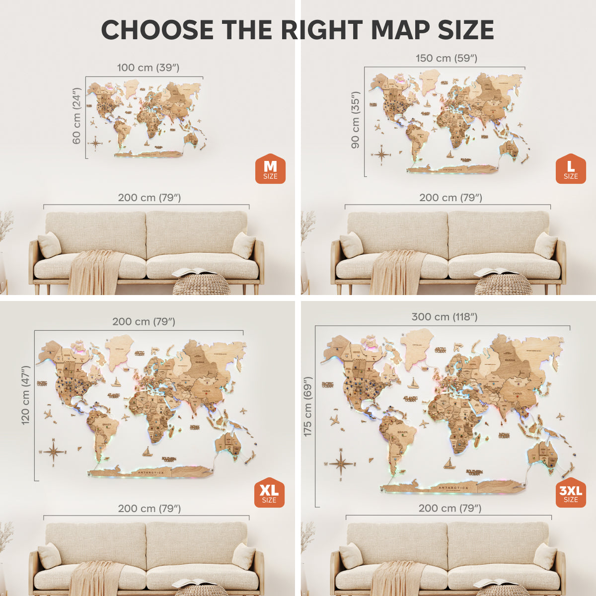 3D LED Wooden World Map 2.0 Gold