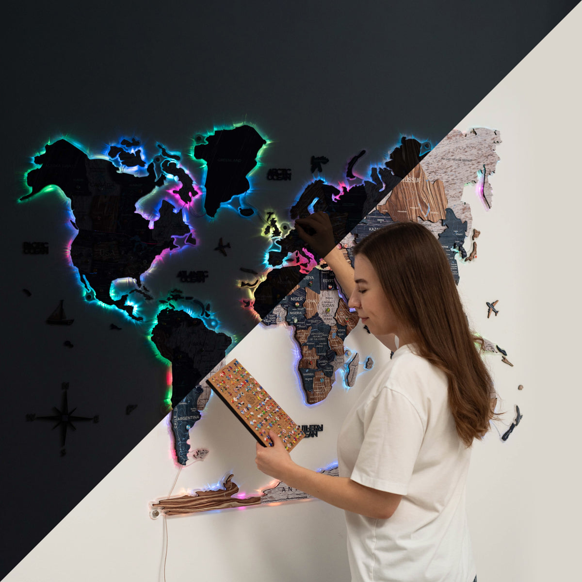 Mapa Mundi 3D de Madera con Luz LED 2.0 Mystery