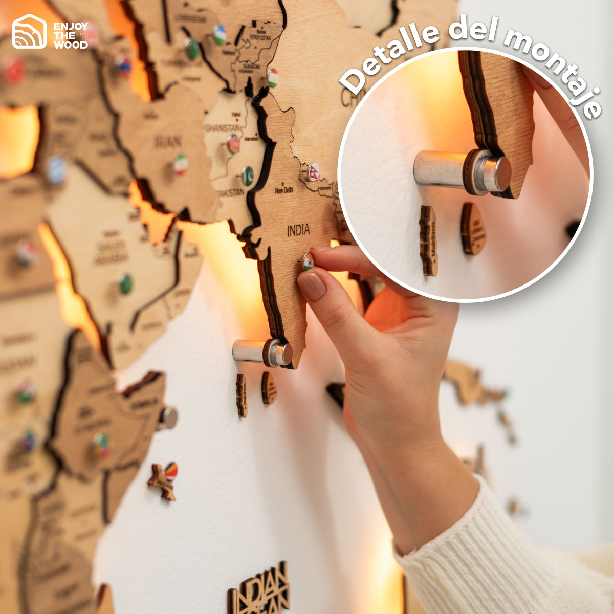 Mapa Mundi 3D de Madera con Luz LED 3.0 Light