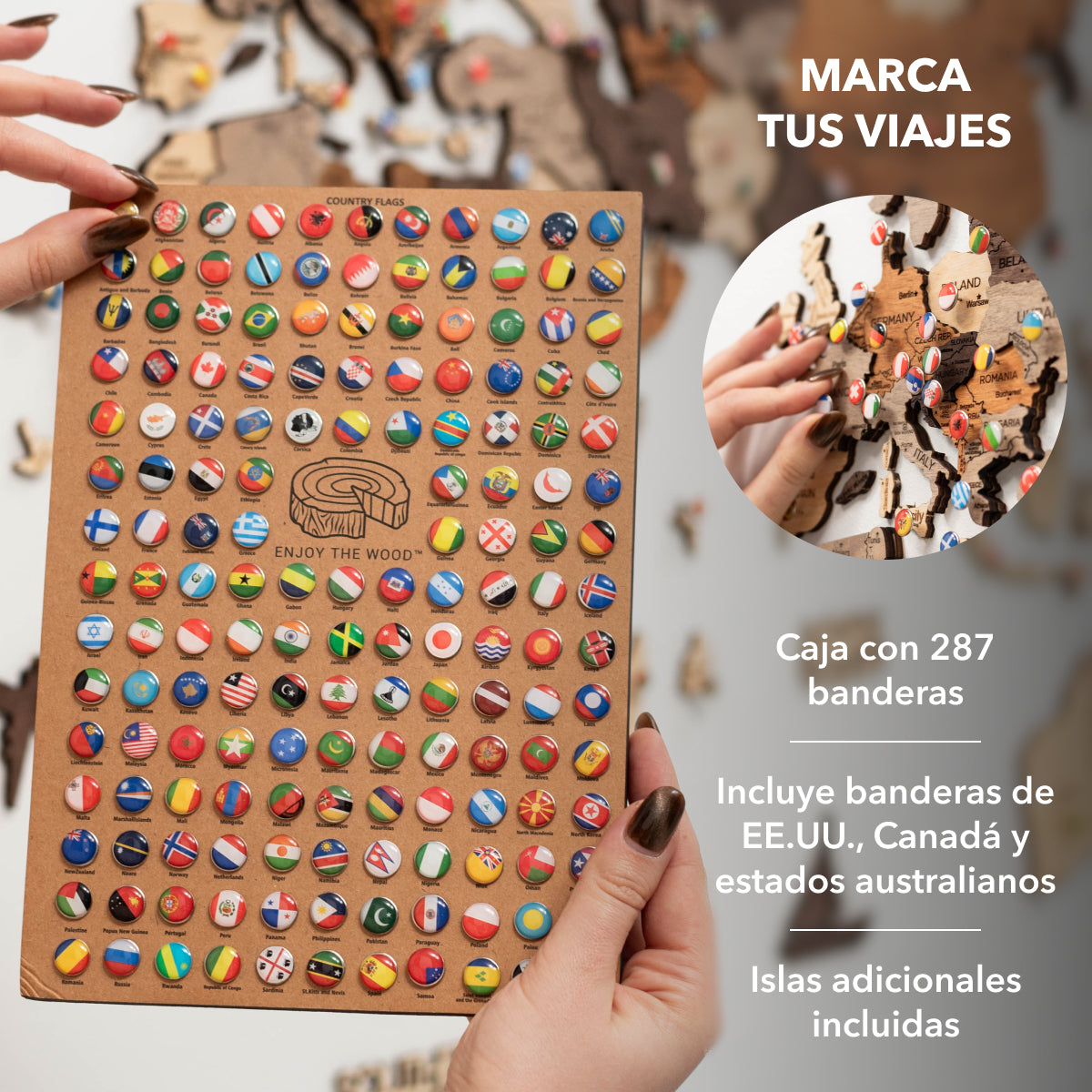 Mapa Mundi 3D de Madera Multicolor