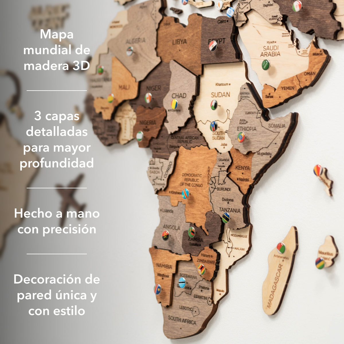 Mapa Mundi 3D de Madera Multicolor