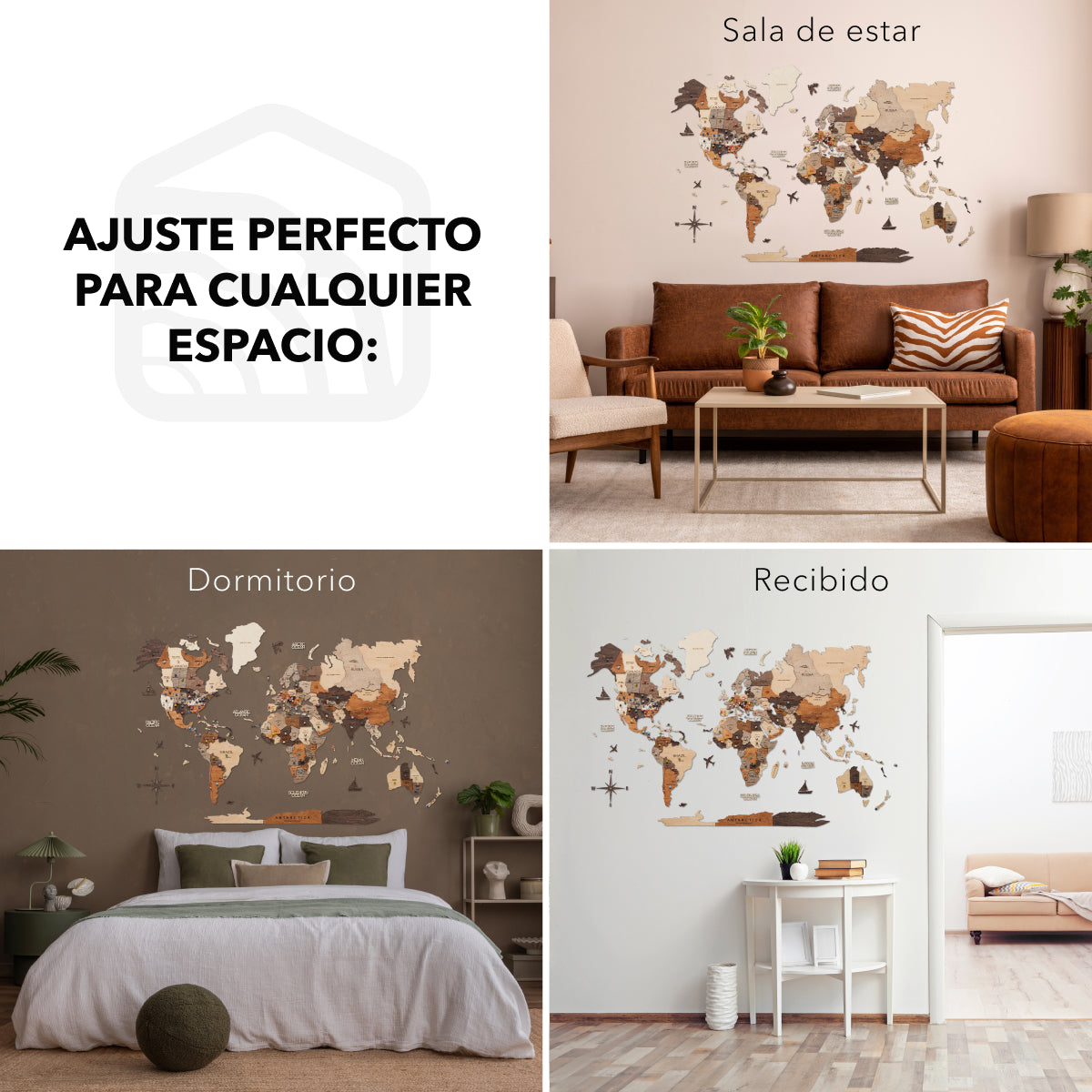 Mapa Mundi 3D de Madera Multicolor