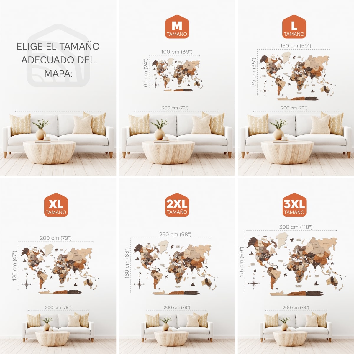 Mapa Mundi 3D de Madera Multicolor