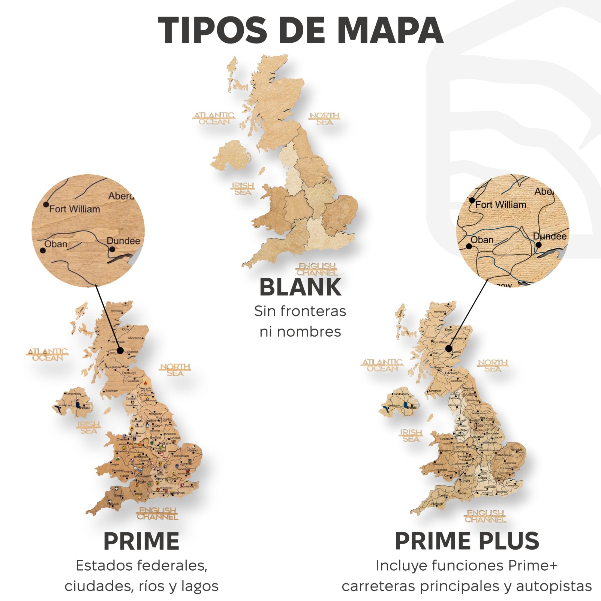 Mapa de Madera 3D del Reino Unido – Dorado