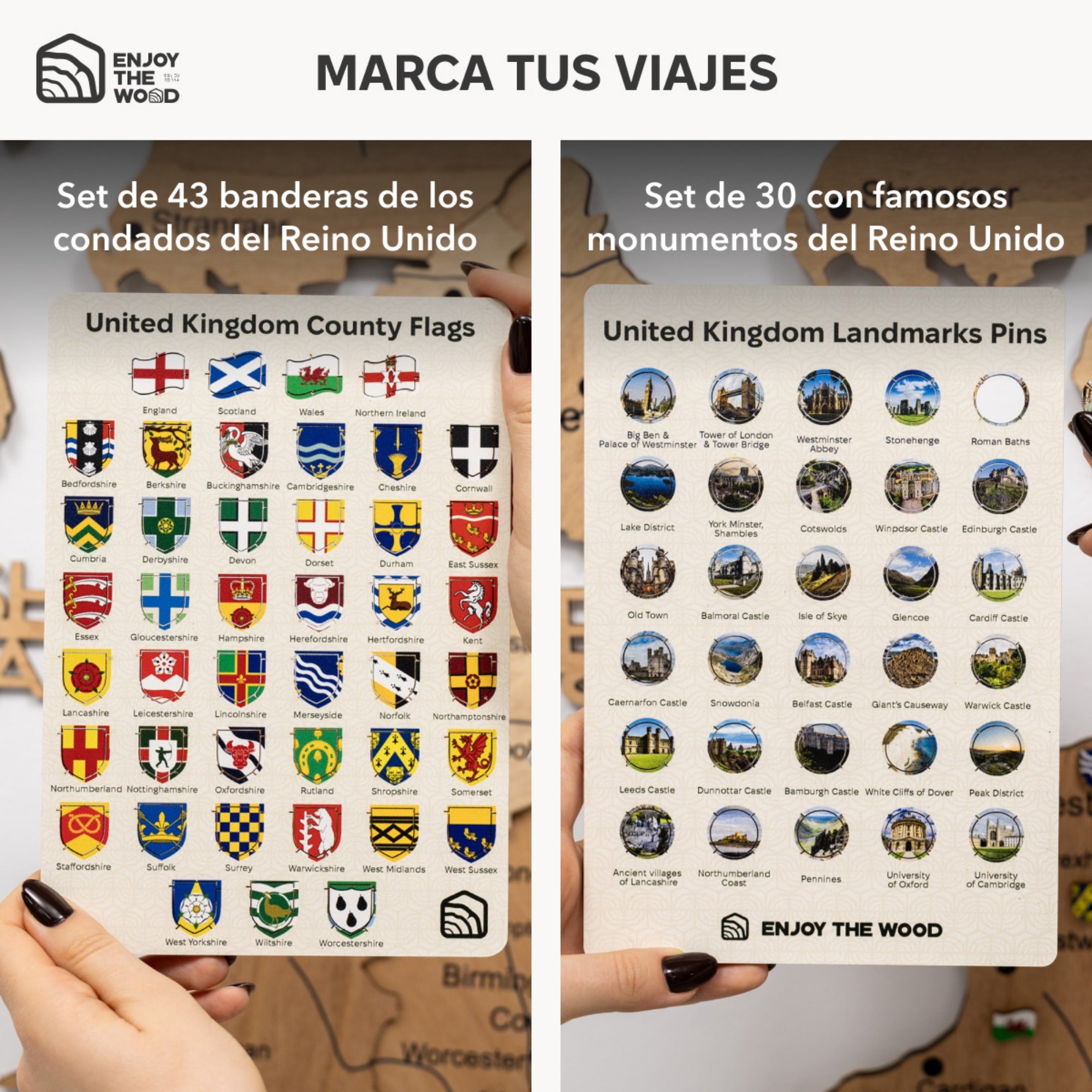 Mapa de Madera 3D del Reino Unido – Dorado