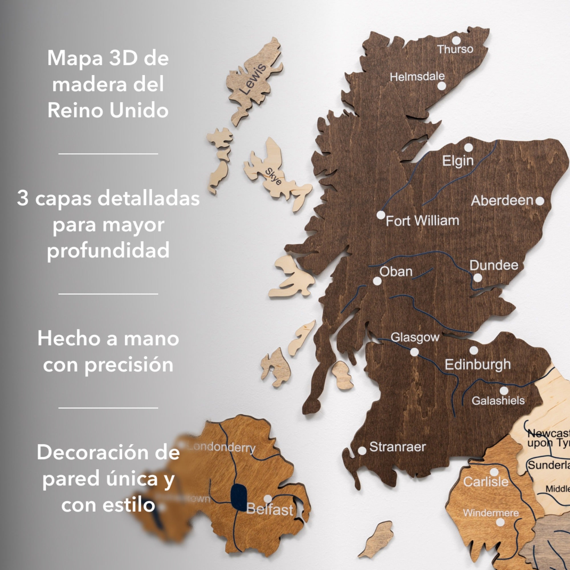 Mapa de Madera 3D del Reino Unido – Multicolor