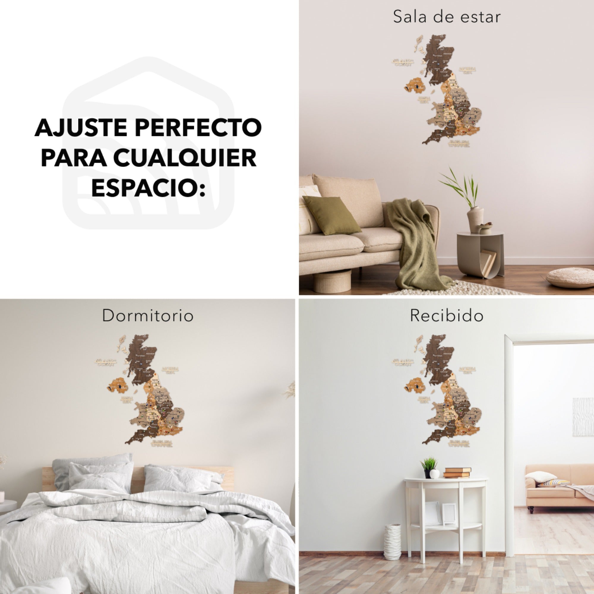 Mapa de Madera 3D del Reino Unido – Multicolor