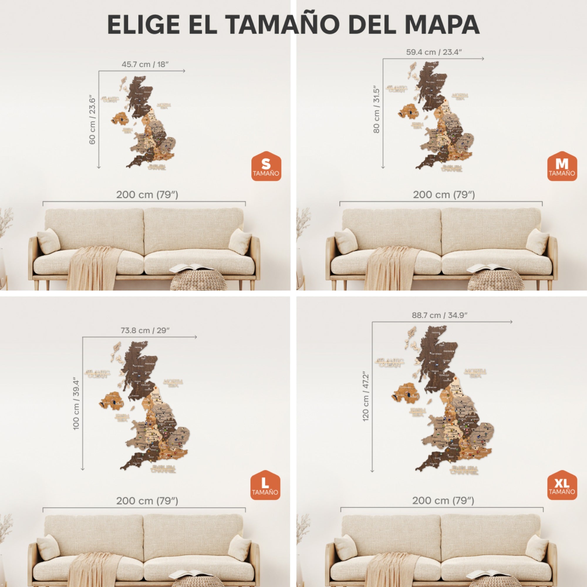 Mapa de Madera 3D del Reino Unido – Multicolor