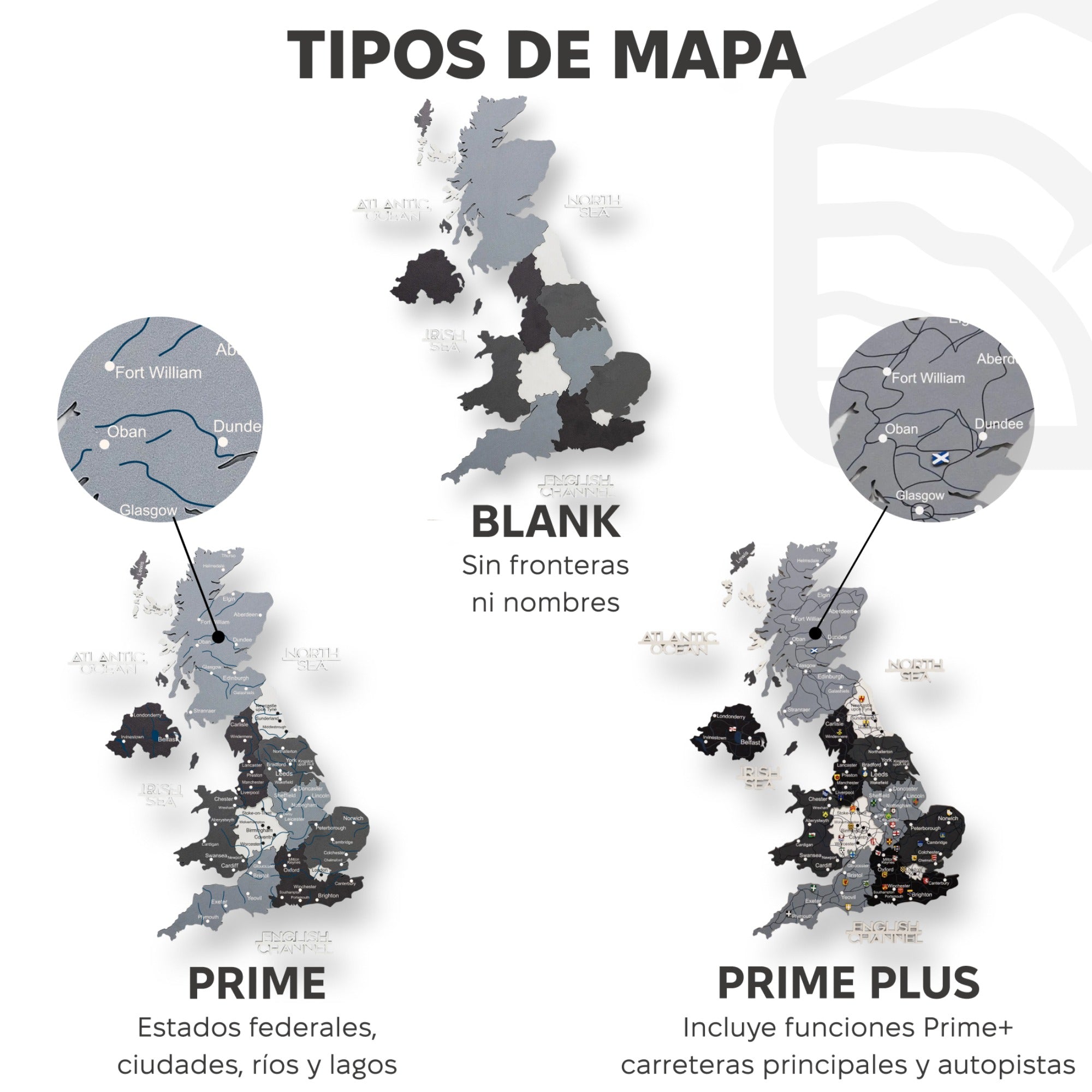 Mapa de Madera 3D del Reino Unido – Nórdico