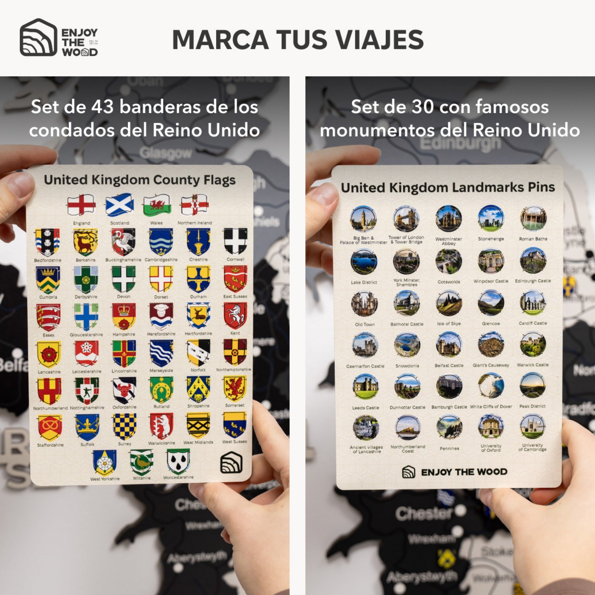 Mapa de Madera 3D del Reino Unido – Nórdico