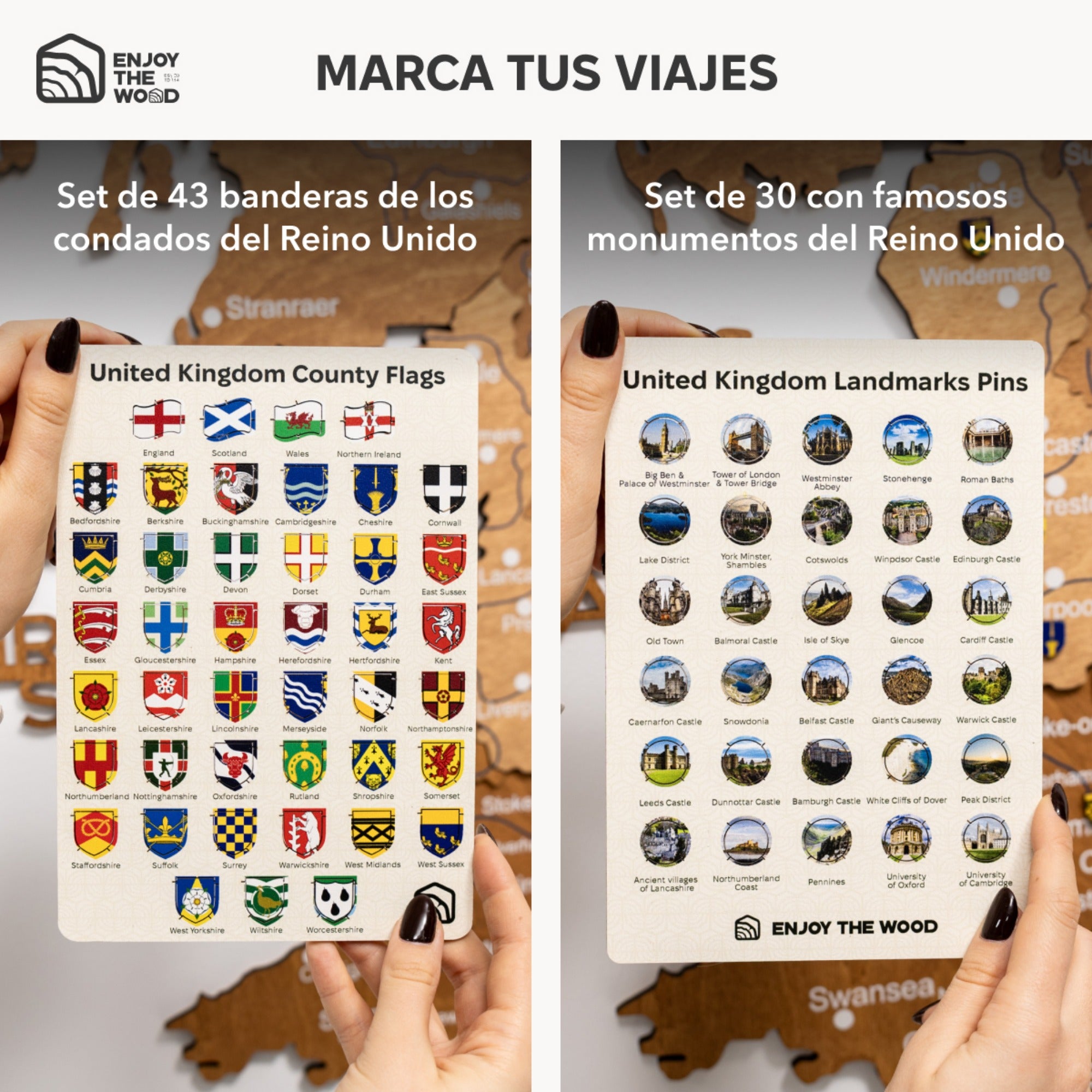 Mapa de madera 3D del Reino Unido – Roble