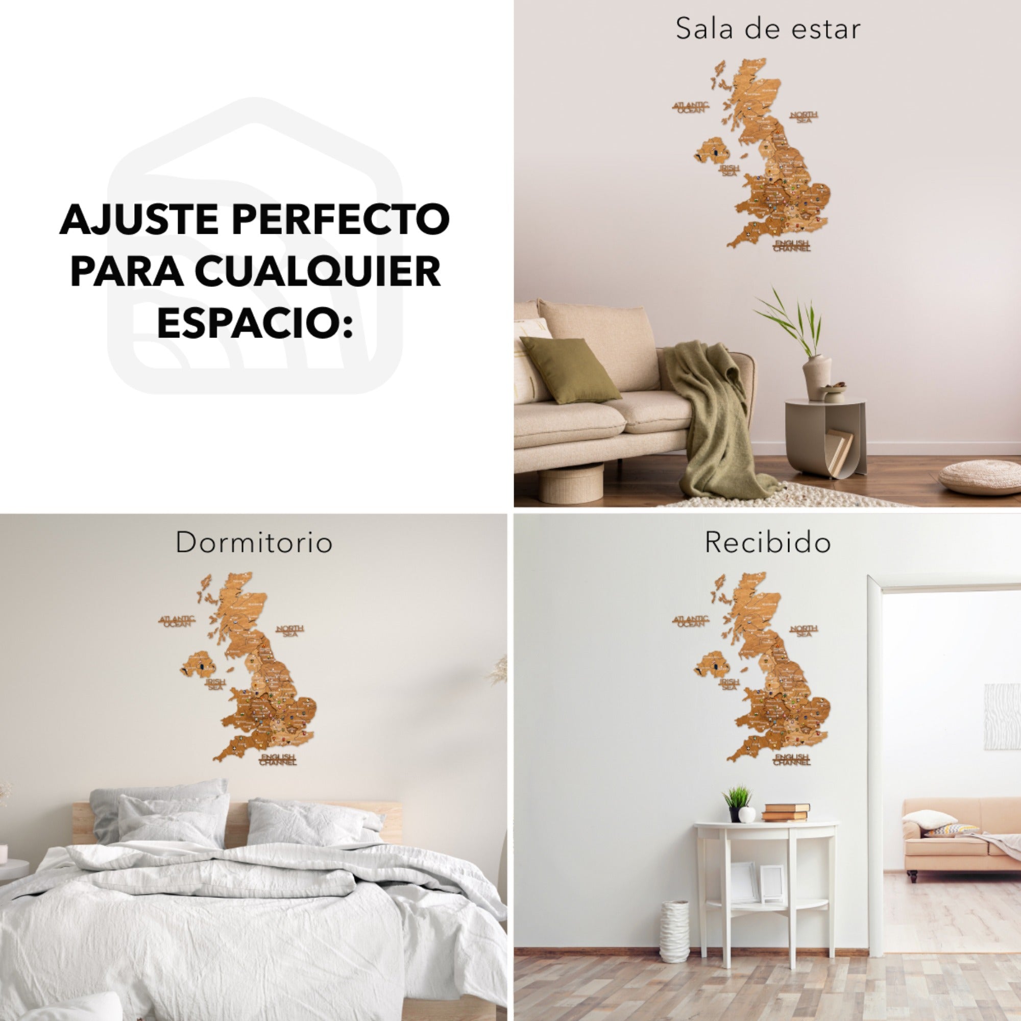 Mapa de madera 3D del Reino Unido – Roble