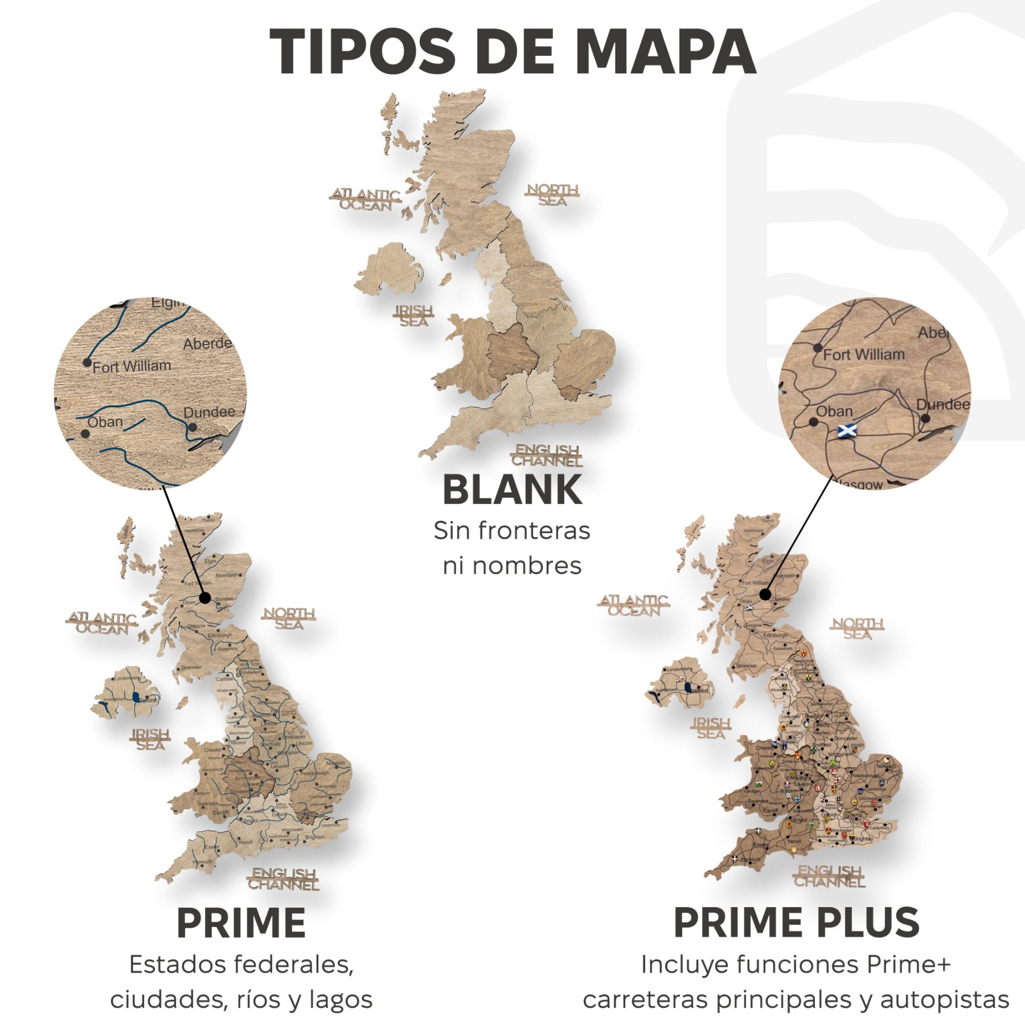 Mapa de Madera 3D del Reino Unido – Terra