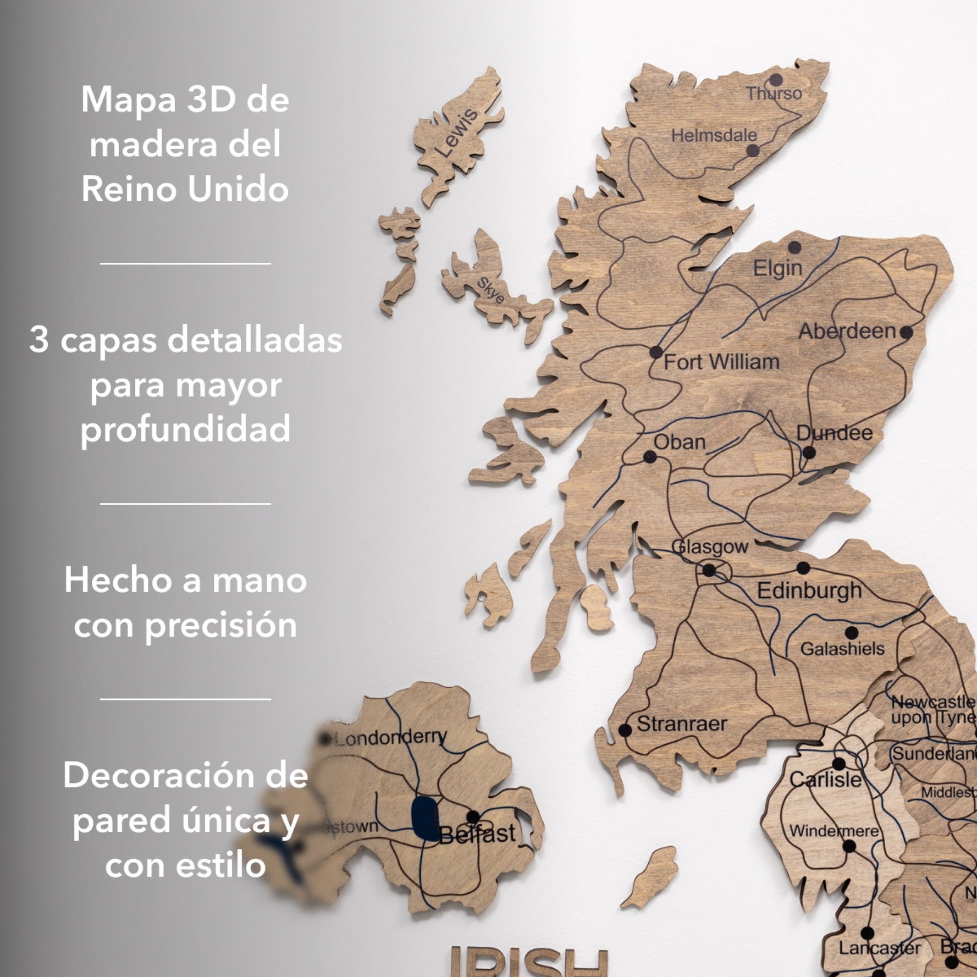 Mapa de Madera 3D del Reino Unido – Terra