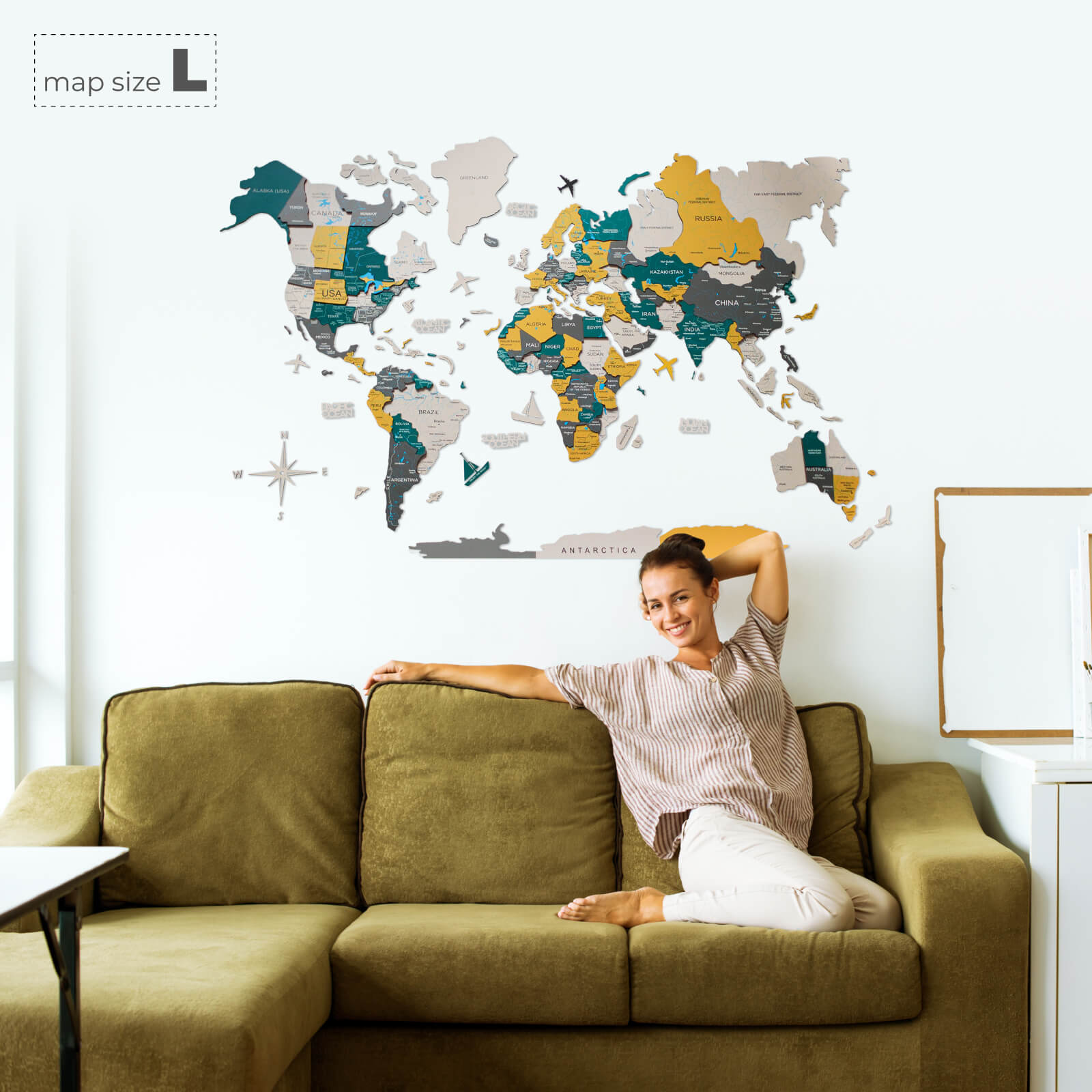 Mapa 3D países en pared
