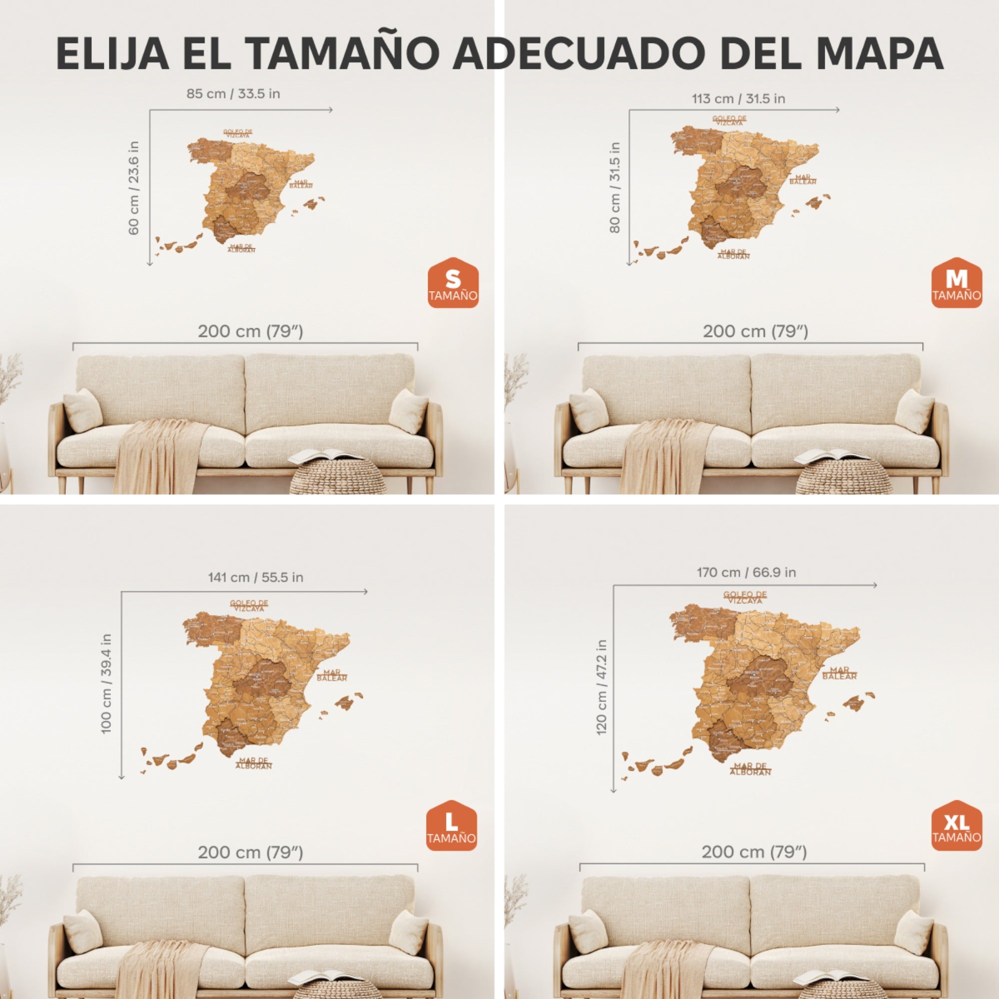Mapa de España Madera - Roble Natural