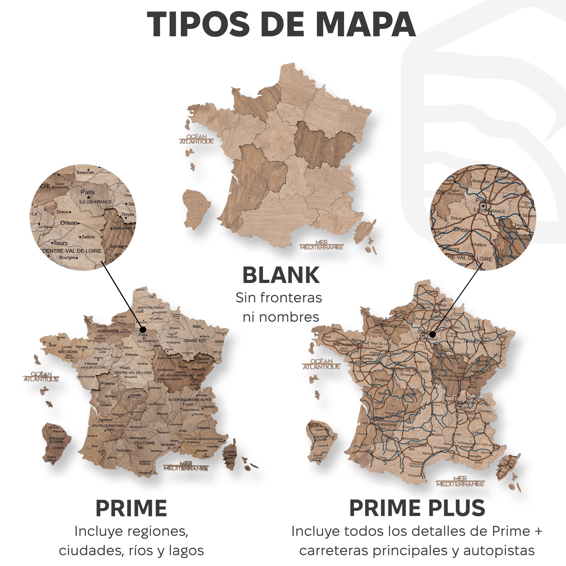 Mapa de Francia Madera Terra