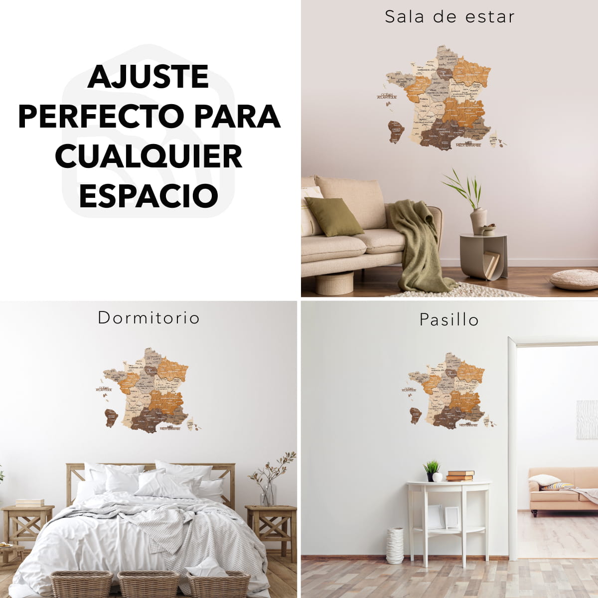 Mapa de Francia Madera Multicolor