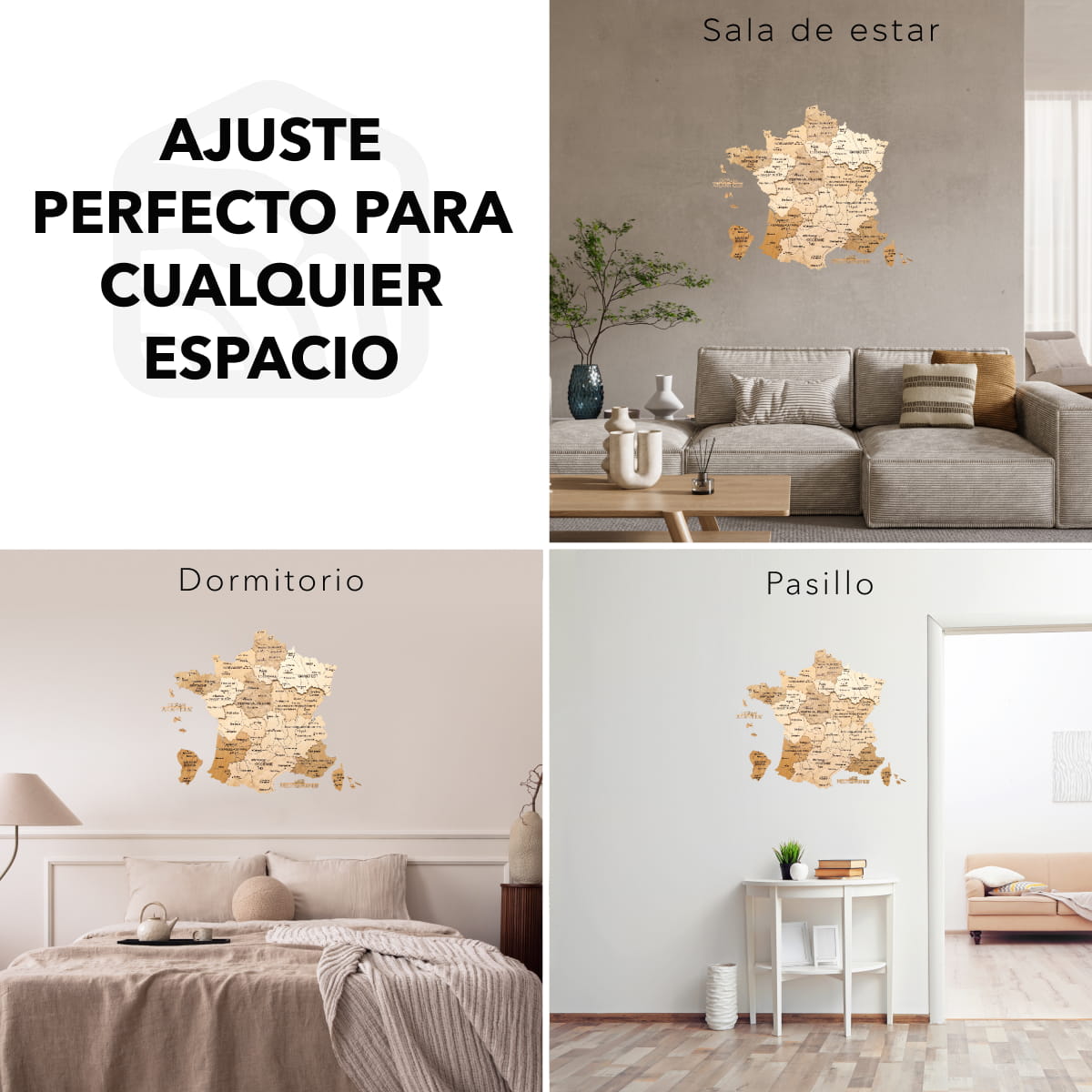 Mapa de Francia Madera Dorado