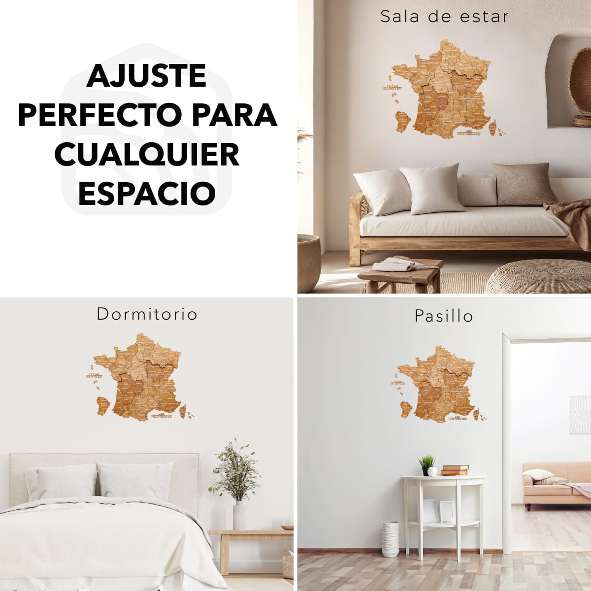 Mapa de Francia Madera Roble Natural