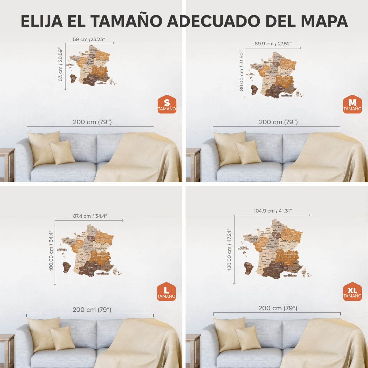 Mapa de Francia Madera Multicolor