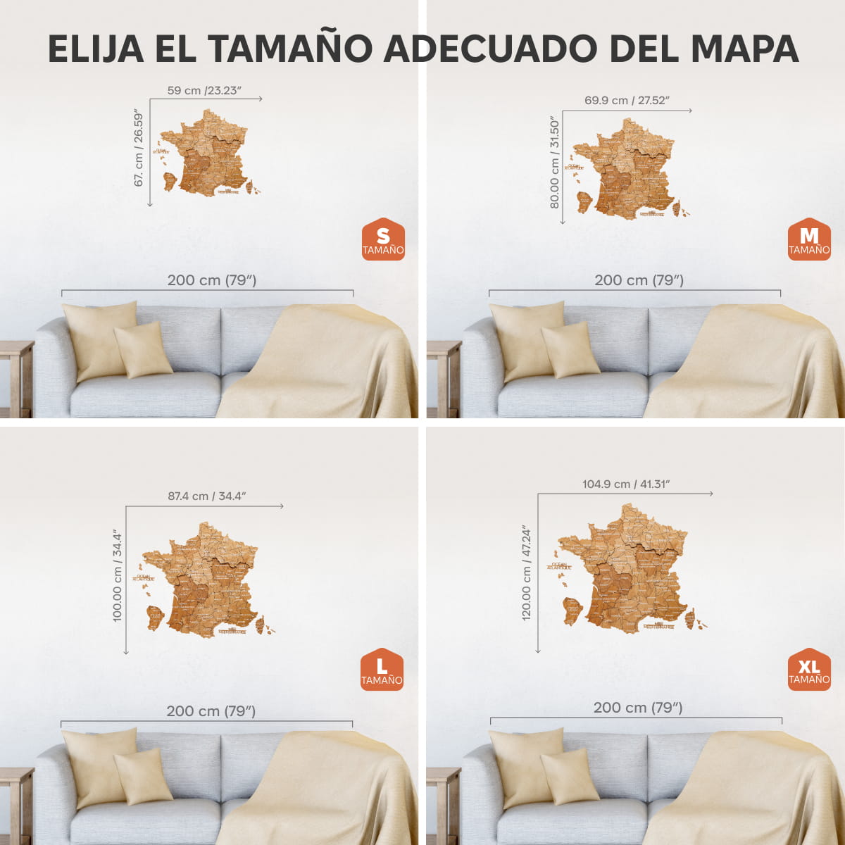 Mapa de Francia Madera Roble Natural