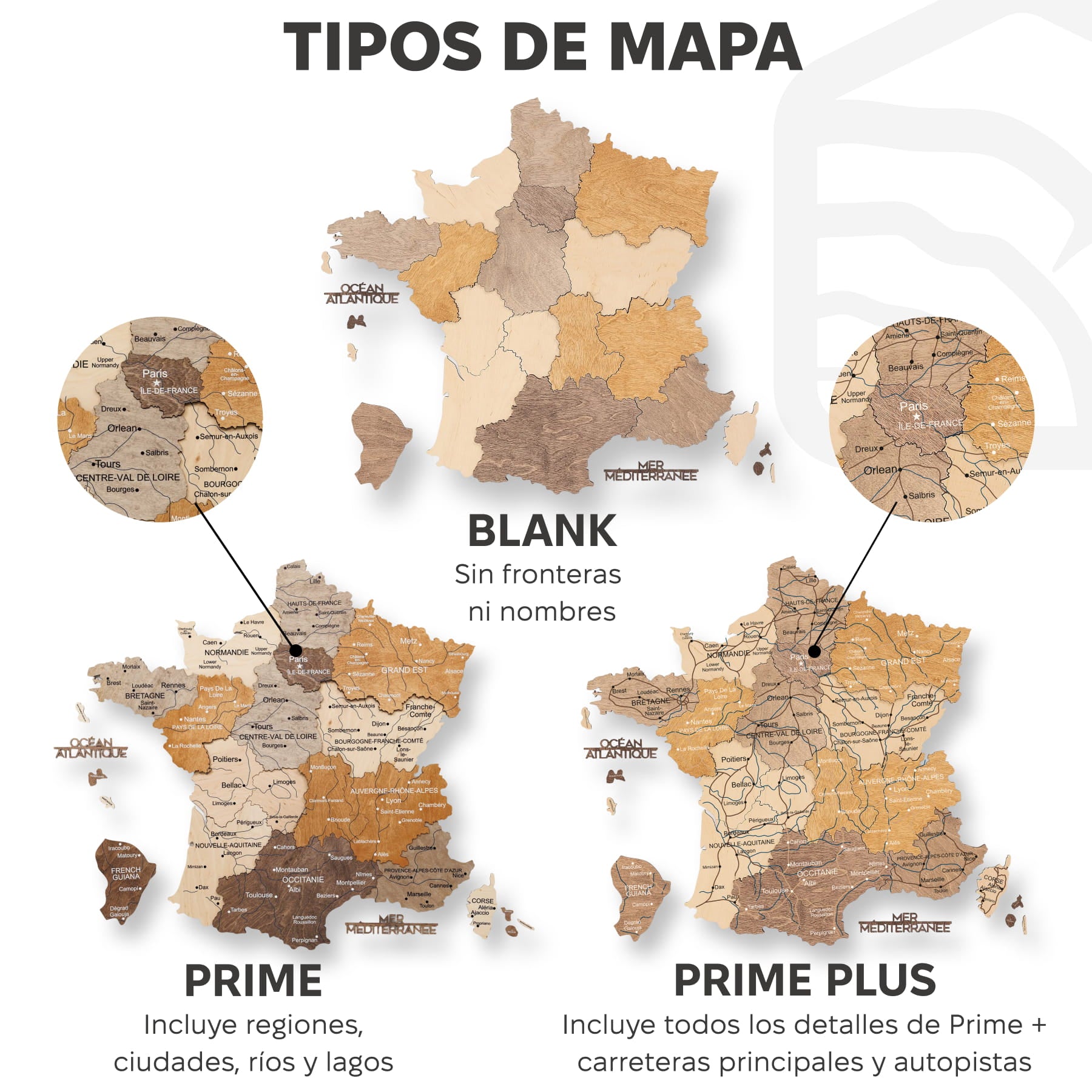 Mapa de Francia Madera Multicolor