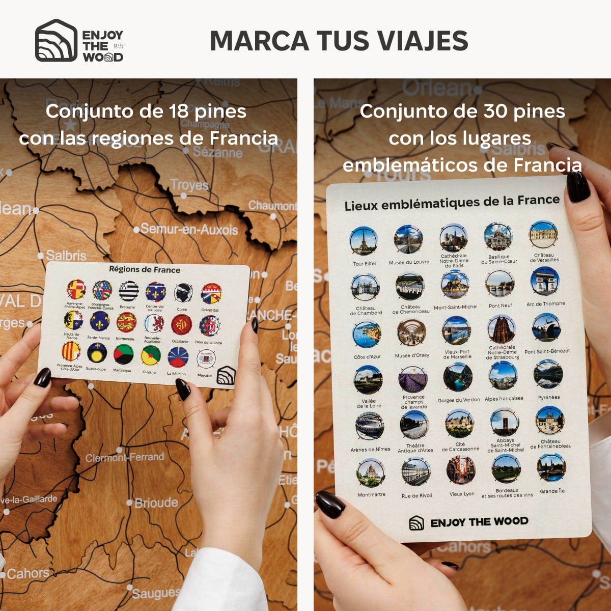 Mapa de Francia Madera Roble Natural