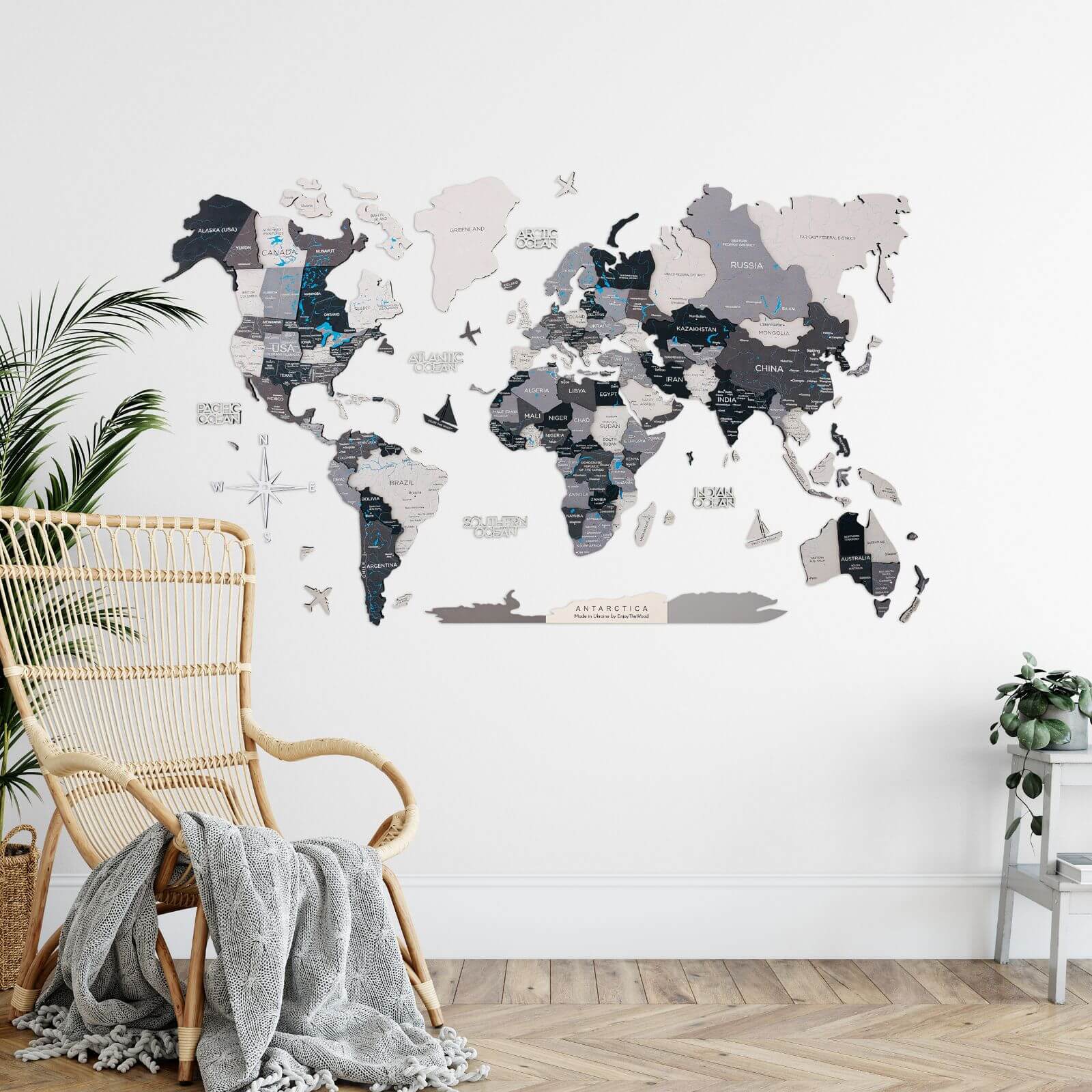 erste leuchtende farbige holzweltkarte