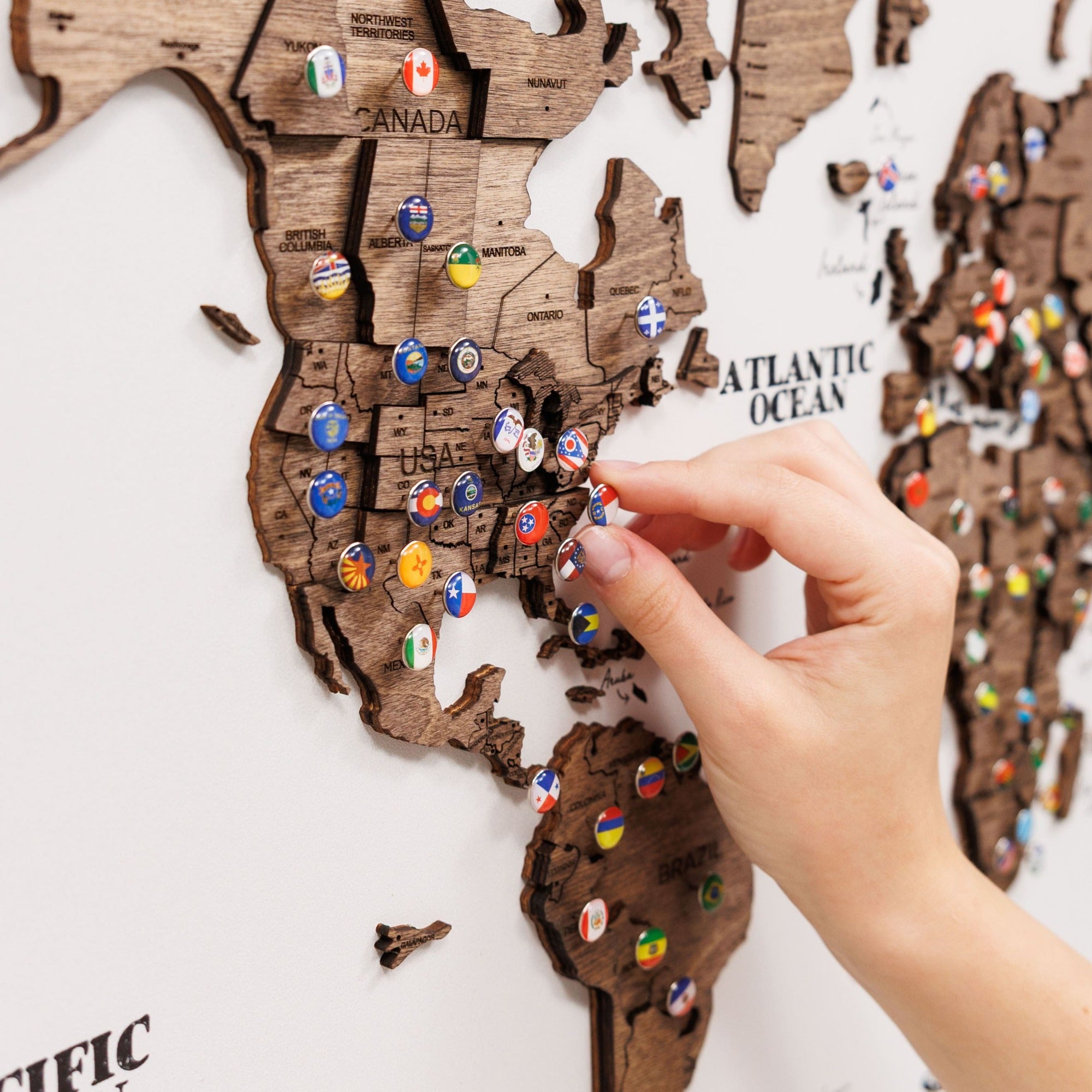 Mapamundi 3D de Madera Un Solo Panel Nogal Oscuro