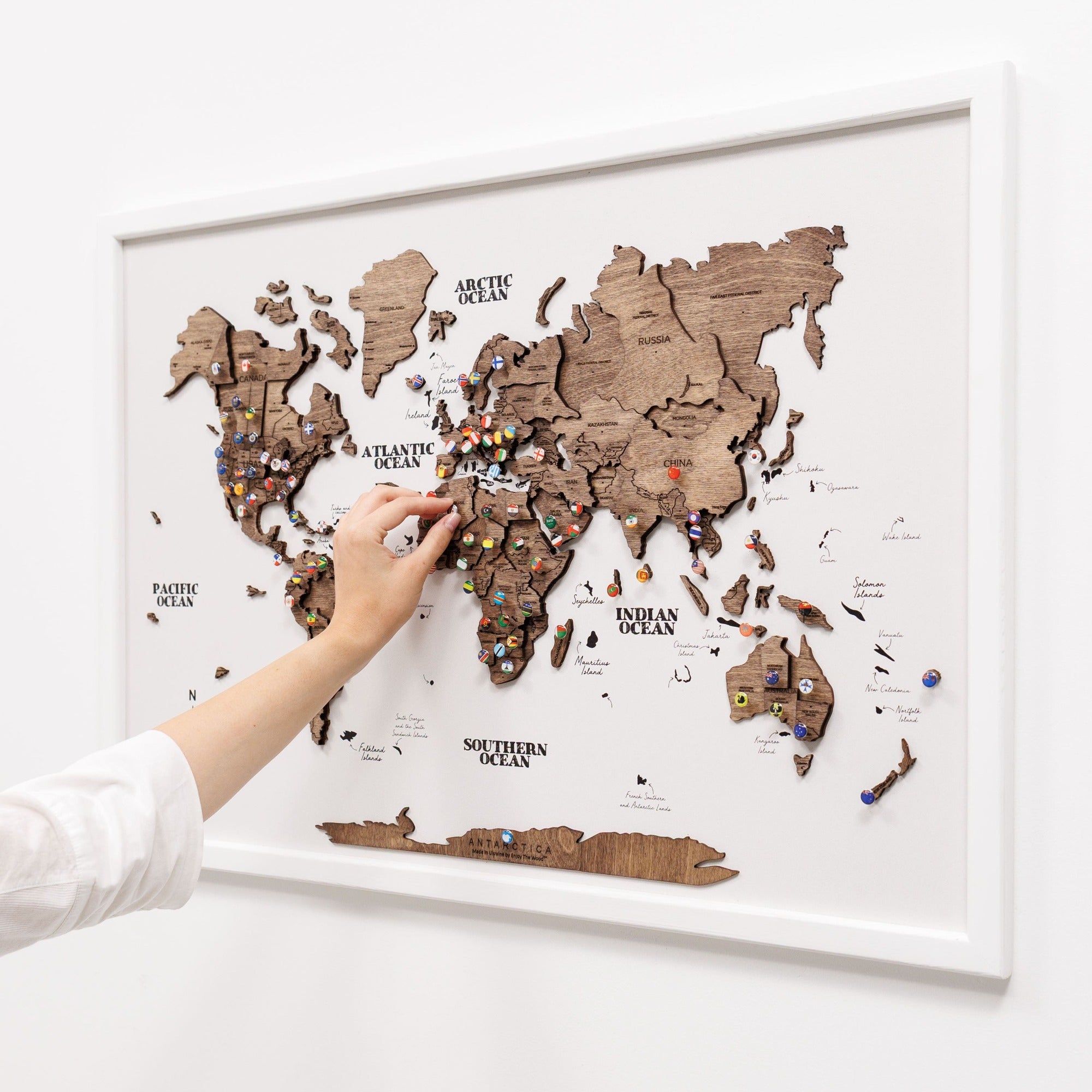 Mapamundi 3D de Madera Un Solo Panel Nogal Oscuro