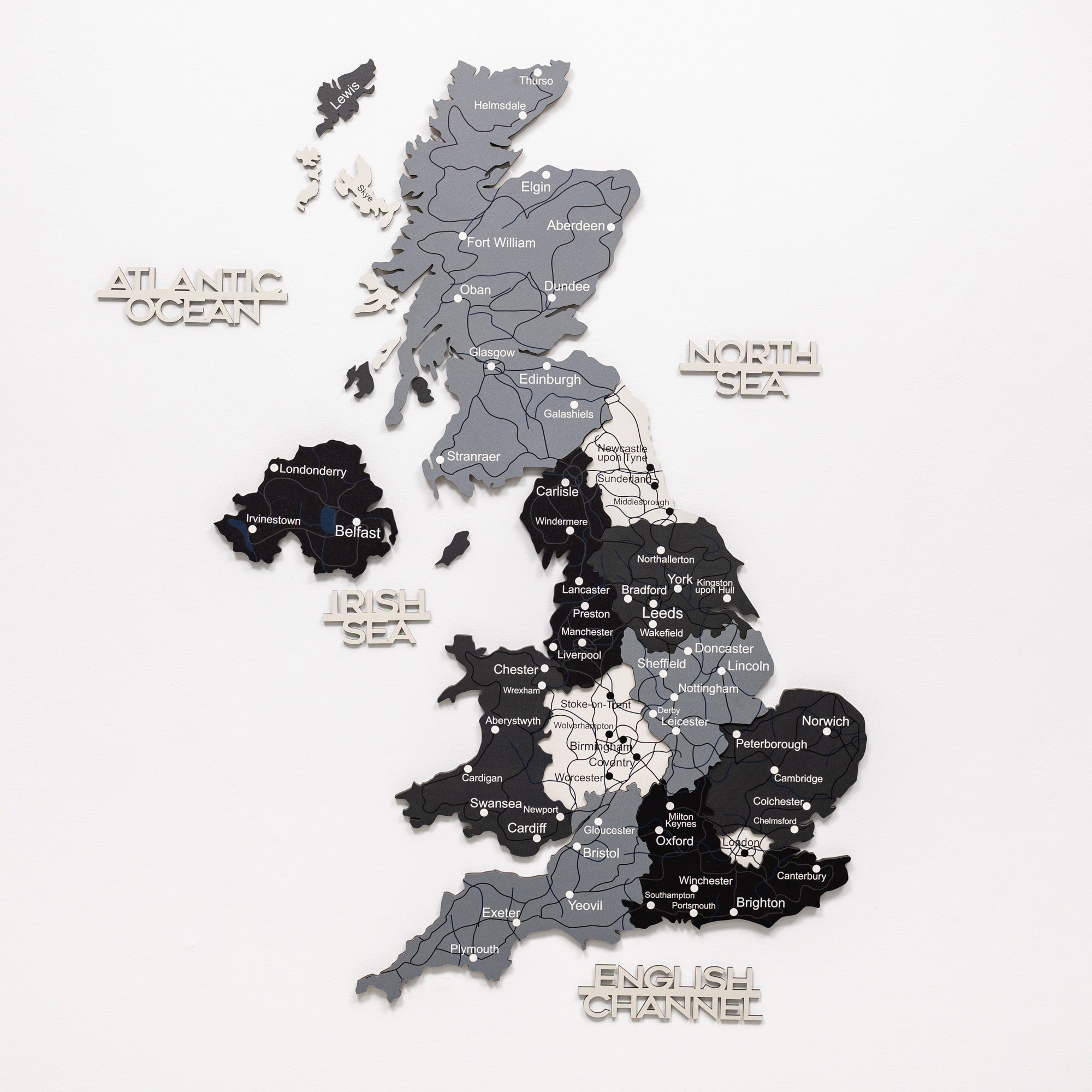 Mapa de Madera 3D del Reino Unido – Nórdico